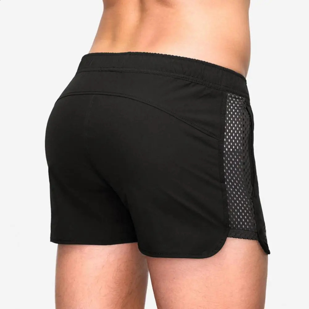 Elastic Waistband Men Shorts Quick Dry Mesh Drawstring Beach for Waist Surfing Fitness Sport Solid 250103