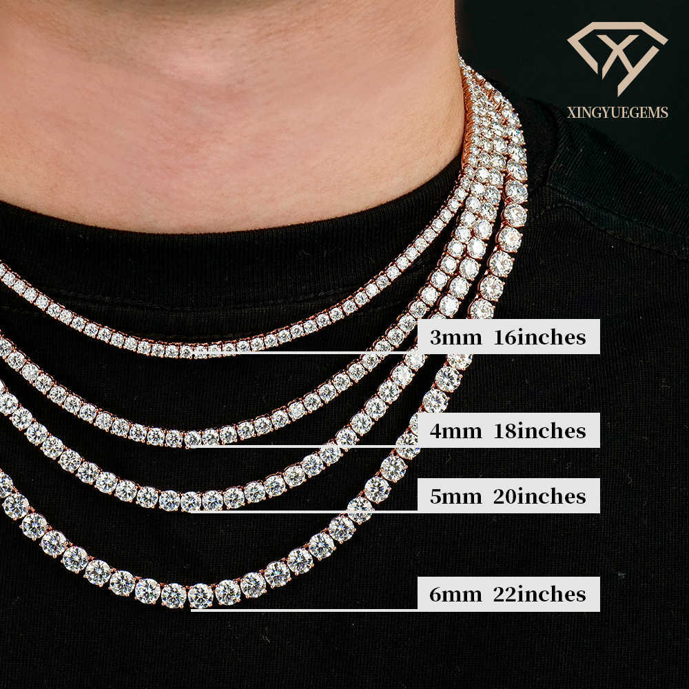 Moissanite Colored Tennis Necklace 2-6mm Width 925 Sterling Silver Pass Diamond Test Hip Hop Jewelry Fashion Design Gift for Man