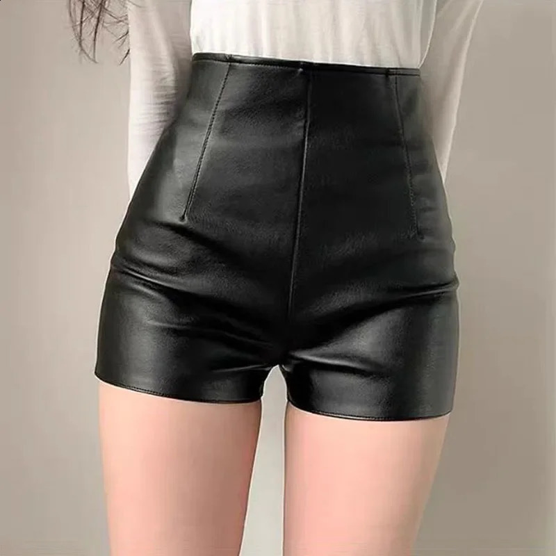 Streetwear Style Womens High Waist PU Leather Shorts with Zipper Fly Spring Fashion Skinny Pants 250107