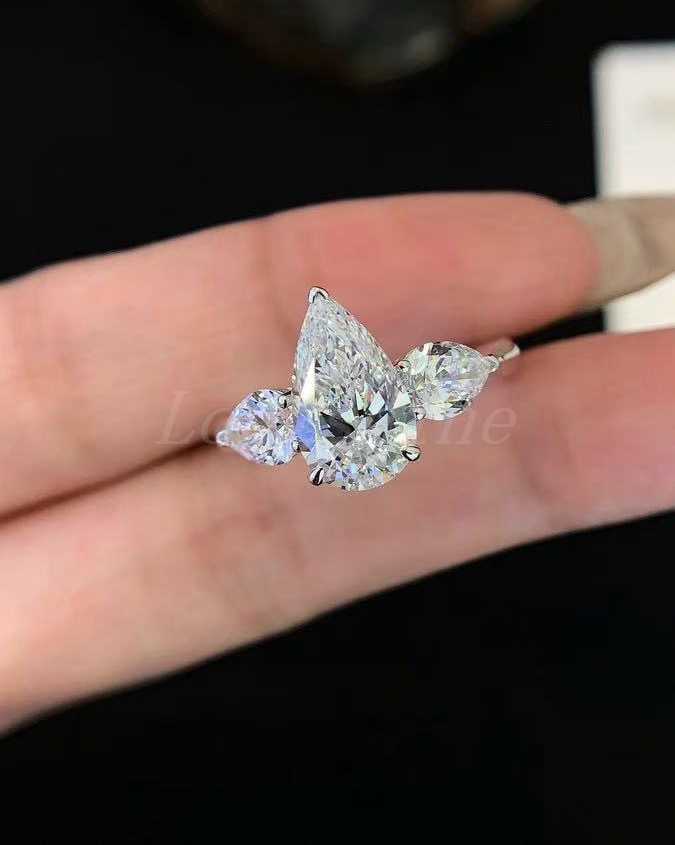 LongshineWater Drop Shape High Quality18K Gold Shining White Color Fine jewelry For Women 3ct Lab Grown Diamond Ring