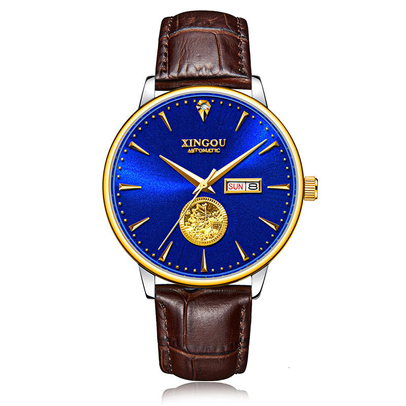 Stylish Business Men's Watch with Dual Calendar and Waterproof Leather Strap