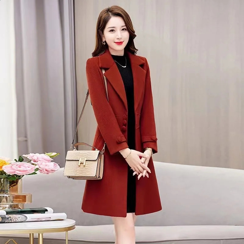 2024 Fashion Autumn Winter Woolen Coat Women Mid Long Casual Loose Temperament Wool Jacket Ladies Slim Overcoat 250107