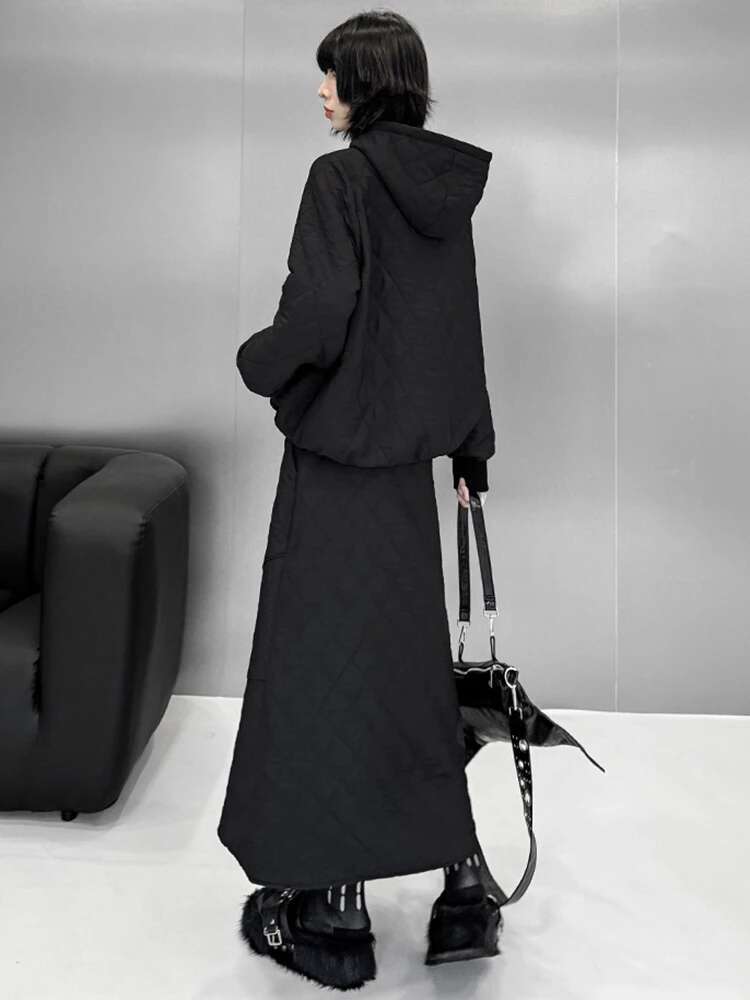 Cotton-Padded Sweatshirt Warm Skirt Two Pieces Suit New Hooded Long Sleeve Women Fashion Tide Spring Autumn 2025 1Dh9192