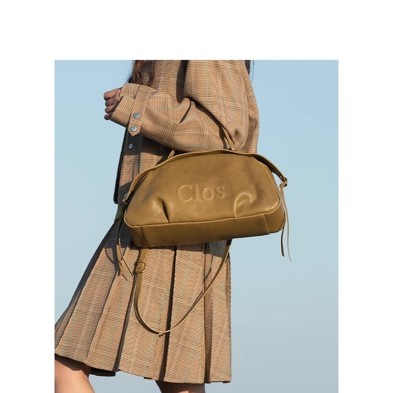 Clos25 New Fortug Vegetable Tanned Designer Handbag Cowhide Large Capacity Handbag, Pillow Bag, Bowling Bag
