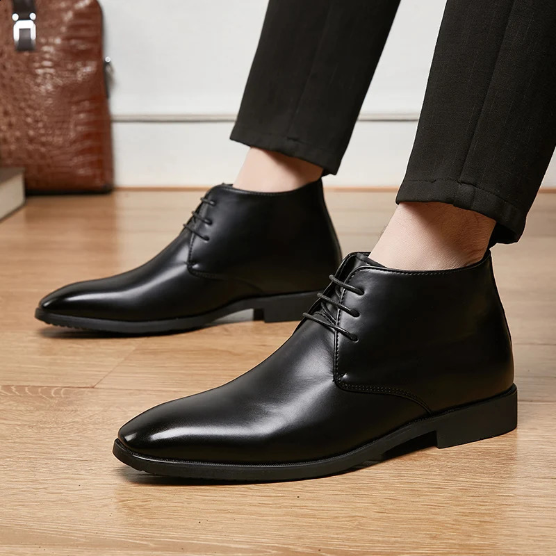 Concise Style Mens Chelsea Boots Black Fashion Business dress Social Shoes Handmade China Leather business shoes big size 48 250106