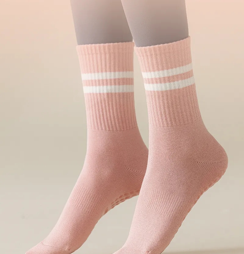 4pairs Women Anti-skid Yoga Socks Grips Cotton Mid-tube Bottom Breathable Fitness Dance Barre Workout Pilates Socks 8 Colors