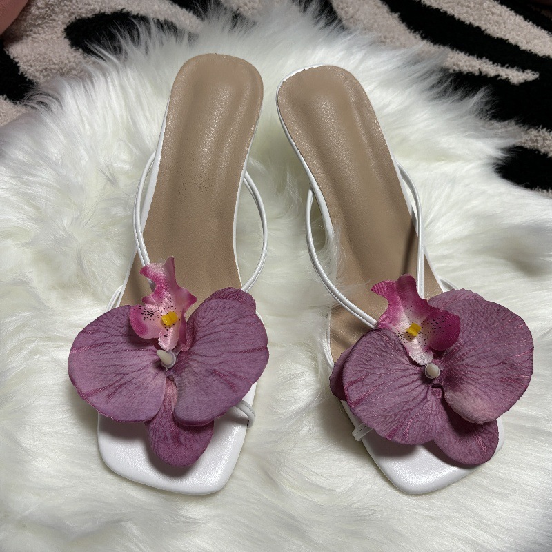 Luxurious And Beautiful~Butterfly Orchid Vacation Style High Heel 2024 Summer New Flower Fashion Beach Sandals