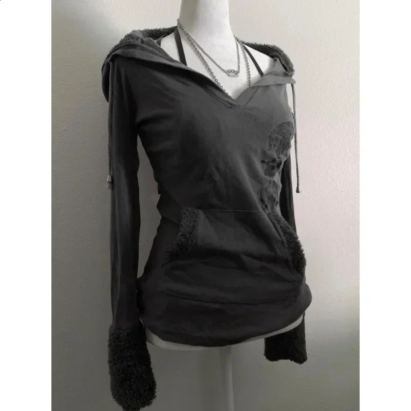 American Vintage Subculture Gray Long Sleeve T-Shirt Original Old Style Hoodie Y2k High Street Slim Women Tops Fall Fashion 250109