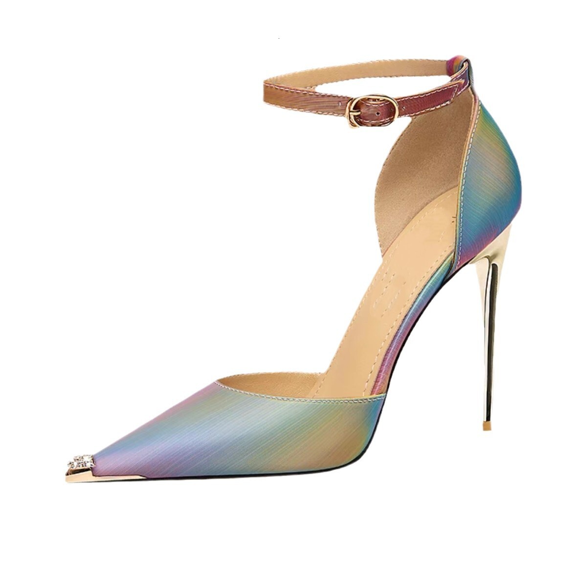 Women's Fashion Single Pointed Rainbow Colored Strap High Heels Women's Wedding Shoes