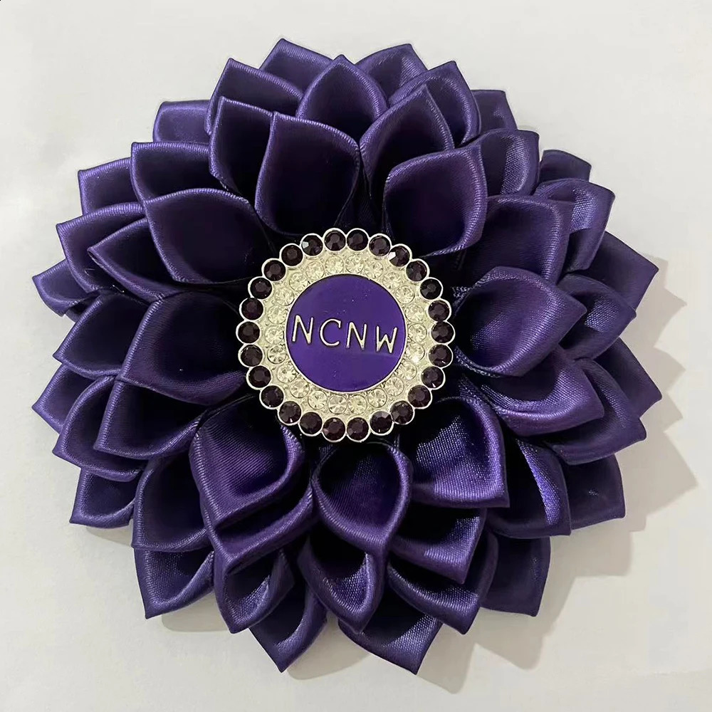 5-inch ribbon purple flower tight corset round rhinestone NCNW brooch 250103