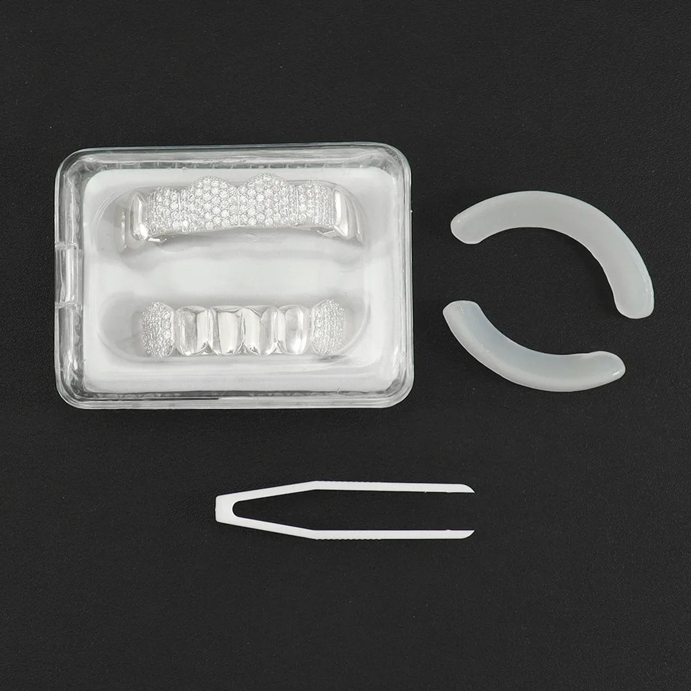 Hip Hop Full Iced Out CZ Stones Teeth Caps Cubic Zircon Top Bottom Charm Grills Set For Men Women Jewelry Gift 250107