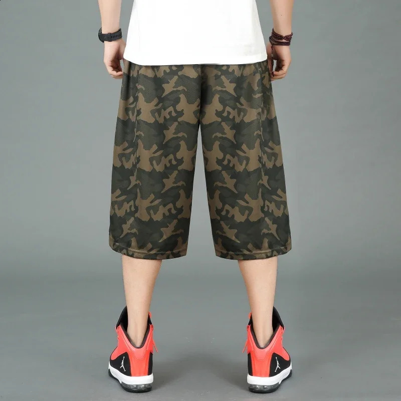 mens elastic loose running shorts for summer leisure elastic waist knee length printed Plus size XL 2XL 3XL 4XL 250109