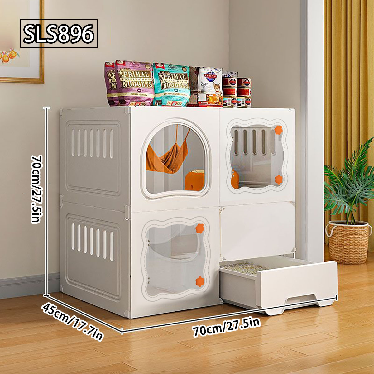 Durable Cat Habitat with Integrated Litter Tray - Ideal Indoor Cat Cage