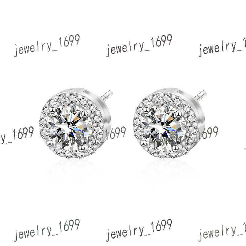 Fashion Moissanite Jewelry 925 Sterling Silver Zircon Earrings Round Cut 1 ct Diamond Stud Earring for Women