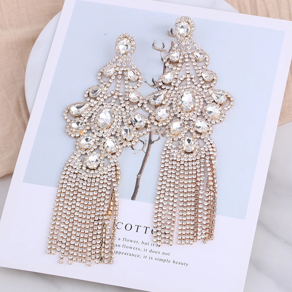 Large tassel earrings rhinestone pendant earrings womens statement crystal pendant earrings fashion jewelry wholesale 250110