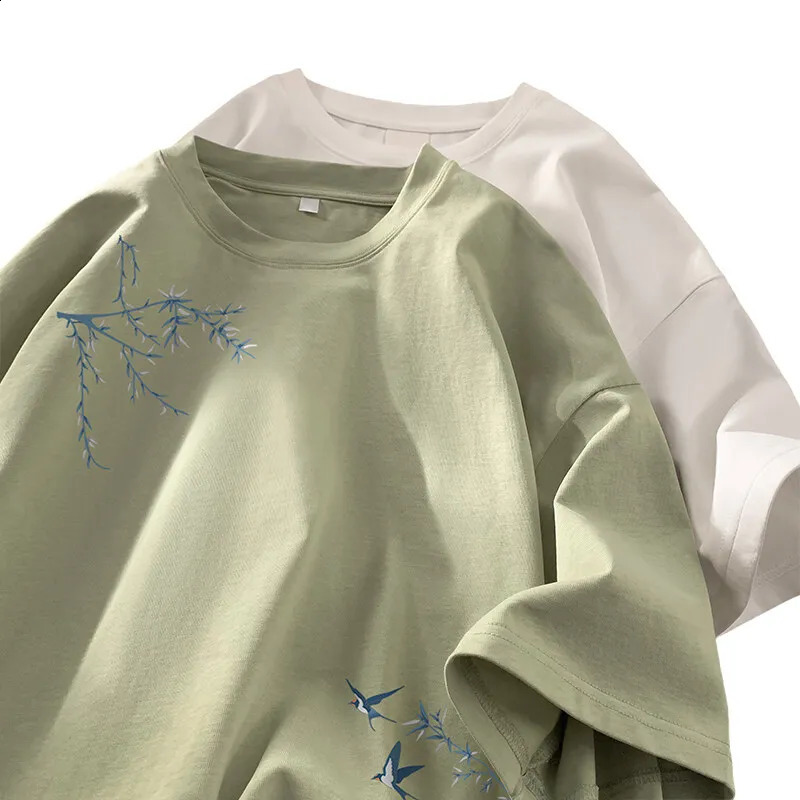 Mens Oversized T-shirts Fashion White 5XL Cotton T Shirt for Men Casual Summer Wear Bird Print Tee Shirts Men Clothing 250109