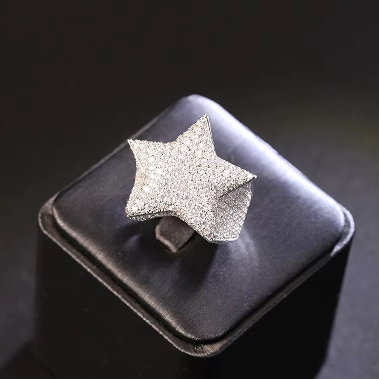 RTS Hip Hop Jewelry Mossanite Star Sterg Sier For Men Women VVS Lab Moissanite Dia Cuban Ring