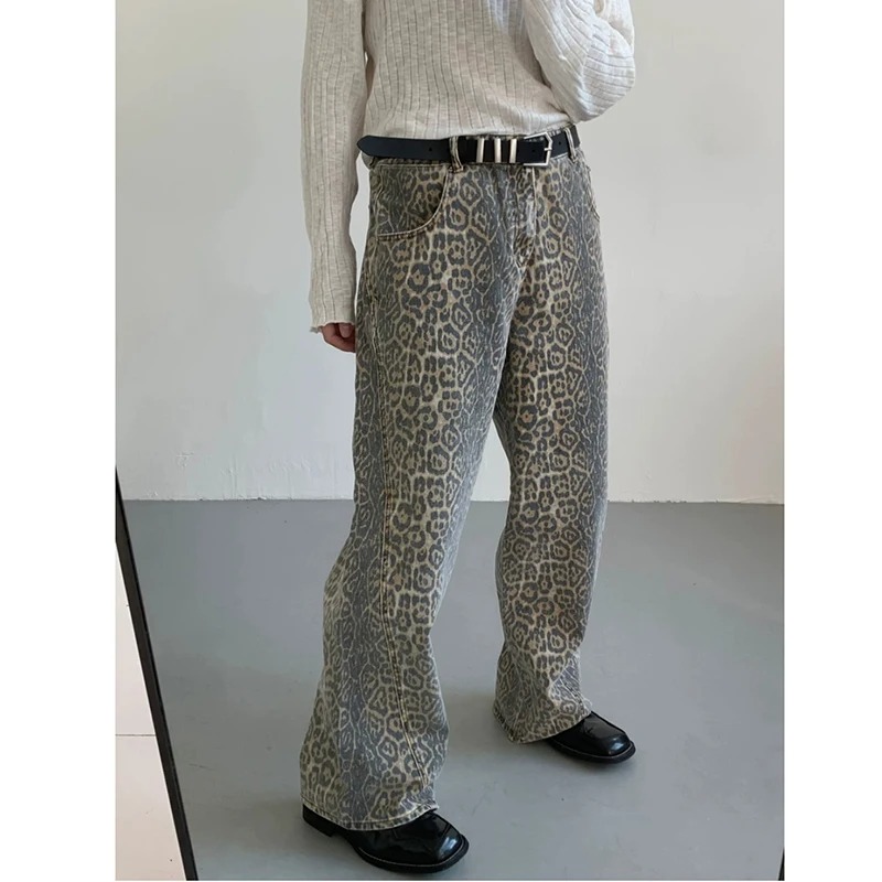 Women's Jeans Leopard High Waist Hip Hop Straight Fashion Pants Streetwear Harajuku Y2K Style Female Wide Leg Denim Trousers
