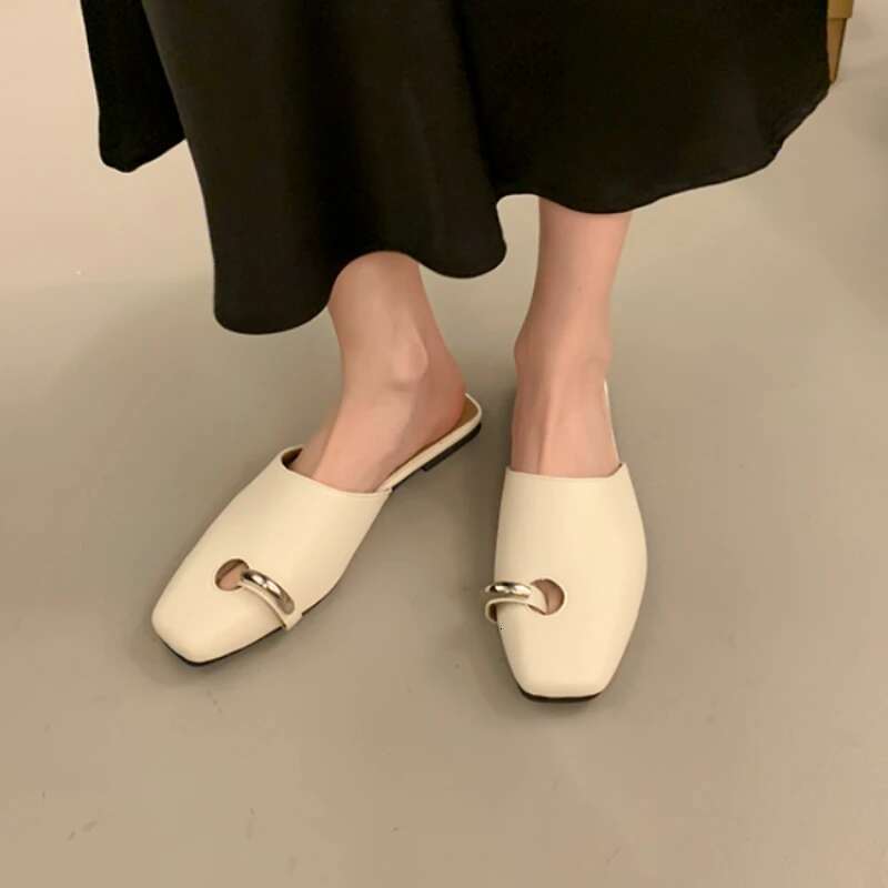 Novelty Design Slippers Women's Square Toe Mules Shoes 2024 Summer New Cow Leather Ladies Fashion Out Door Slipper Dcfh233