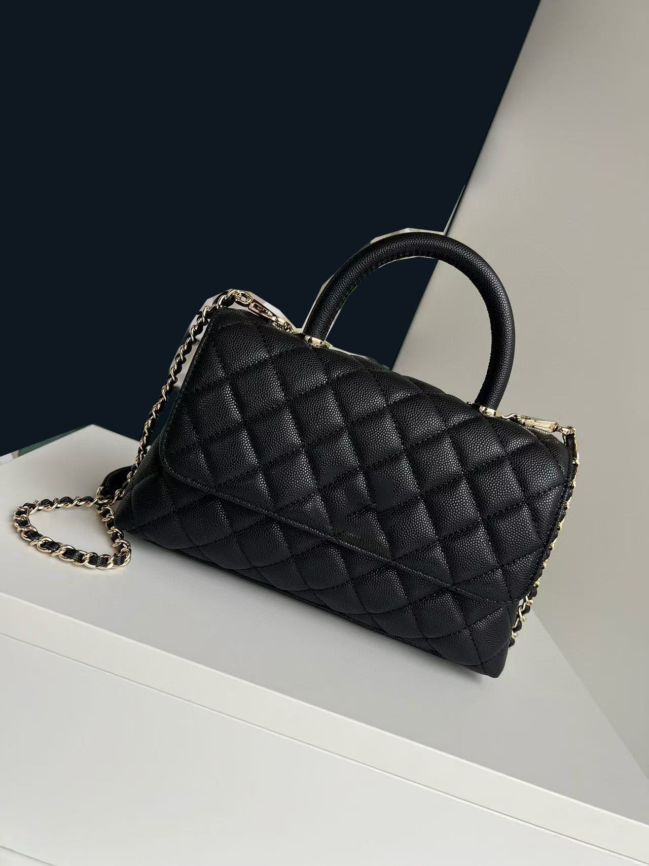 2024 Top Quality Litchi Pattern Caviar Car Edge Lid Handbag Fashion Versatile Chain Shoulder Bag with Box