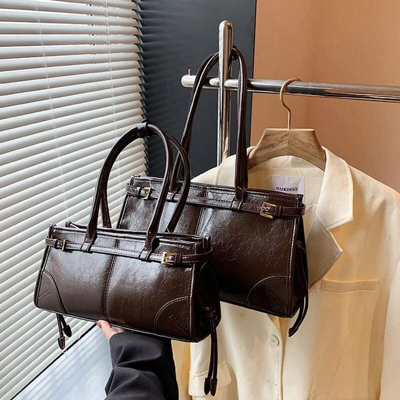 Brand Shiny Underarm For Women New Style High-Grade Soft Leather Crossbody Red Belt Design Commuter Handbag Niche Bag