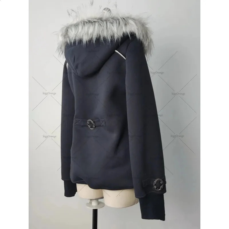 American Gothic geometric pattern fur collar high quality zipper hoodie women Y2K grunge clothing sexy nightclub slim sweatshirt 250106