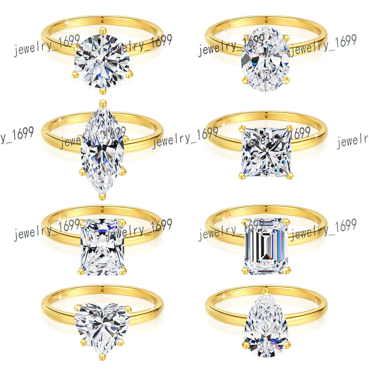 Fine Jewelry Factory Engagement 1ct 2ct Lab Diamond Oval Emerald Cut Moissanite Hollow Gold Ring Anillos Oro 14k 18k Original