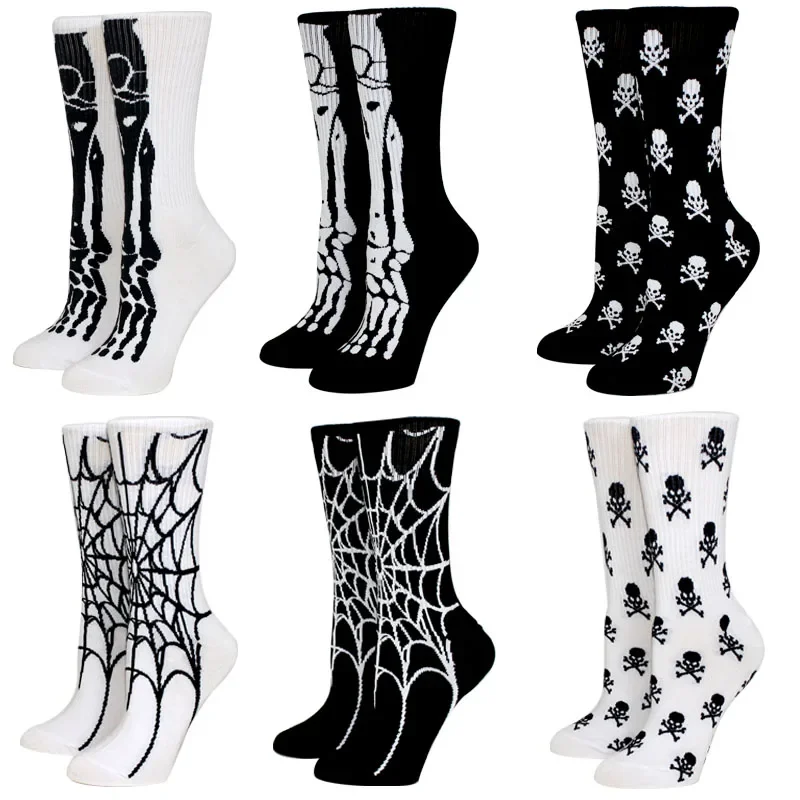 New Casual Women Socks Halloween Socks creative Cosplay Long Socks Bone web Male Socks Black & White Socks Couple socks
