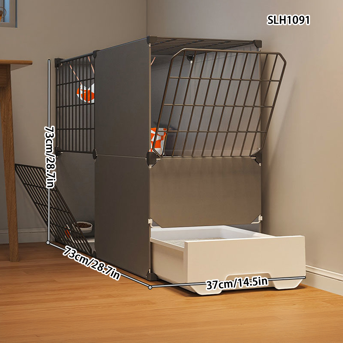 Two-Story Home Pet Villa with Integrated Litter Box Ideal for Compact Living Spaces