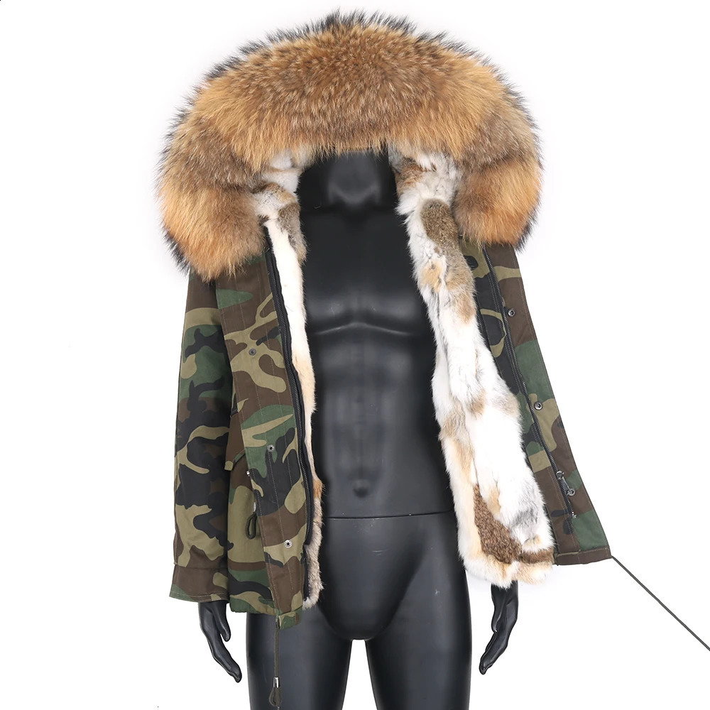 Short Men Parka Winter Jacket Natural Raccoon Fur Collar Hood Thick Warm Real Outerwear Streetwear Coat 250107