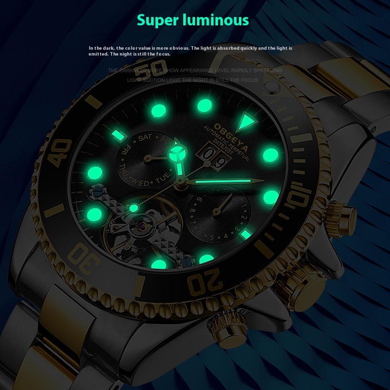 Opel Geya Business Calendar Multi functional Water Ghost Green Fully Automatic Waterproof Mechanical Diving Men's Watch