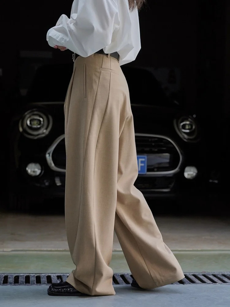 LANMREM Minimalism High Waist Pants For Women Straight Wide Leg Trousers Loose Female Fashion Clothing Spring 26D1885 250106