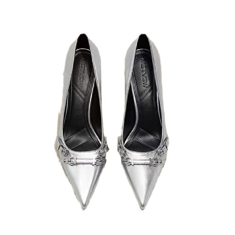 Women Dress Shoes Fashion High Heel Sexy Style Exquisite New Trendy French Pointed Toe Triple Black Silver Free shipping
