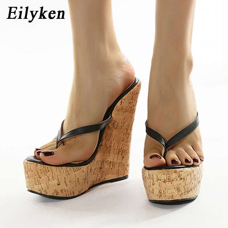 Eilyken Catwalk Style Super High Heel Wedge Platform Flip Ps Woman Slippers Fashion Beach Shoes Outdoor Ladies Summer Sandals