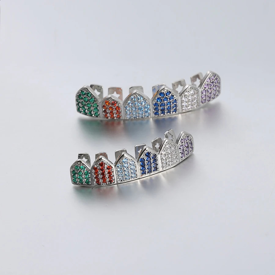 Punk HipHop Micro Pave Zircon Teeth For Men Iced Out Bling Top Bottom Cubic Zirconia Grills Caps Set Dental Jewelry Gifts 250107