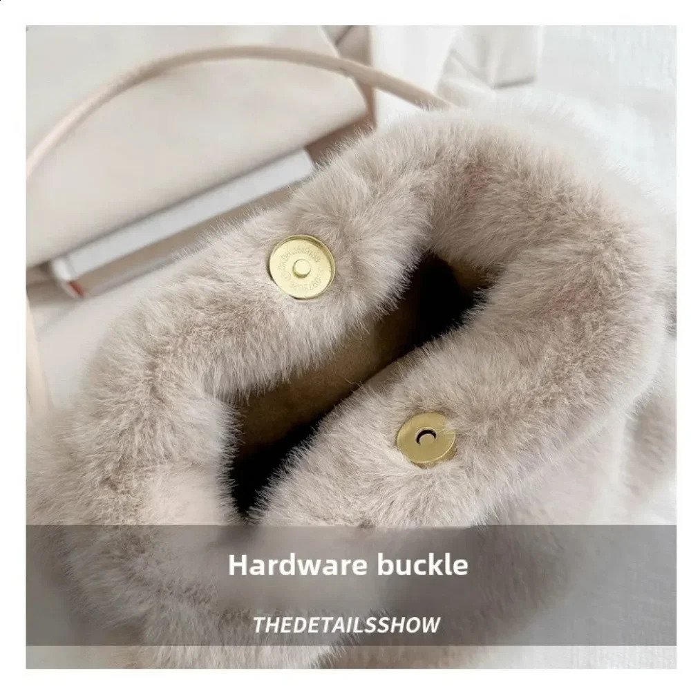 Fashion Plush Winter Bucket Womens Bag Solid Color Casual Generous Comfortable High-end Versatile Handbag Shoulder 250106