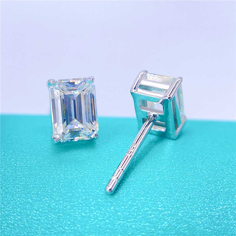Best Shining Moissanite Earrings VVS S925 Emerald Cut Stud Moissanite Earrings