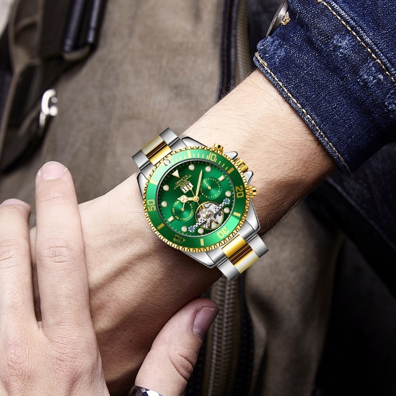 Opel Geya Business Calendar Multi functional Water Ghost Green Fully Automatic Waterproof Mechanical Diving Men's Watch