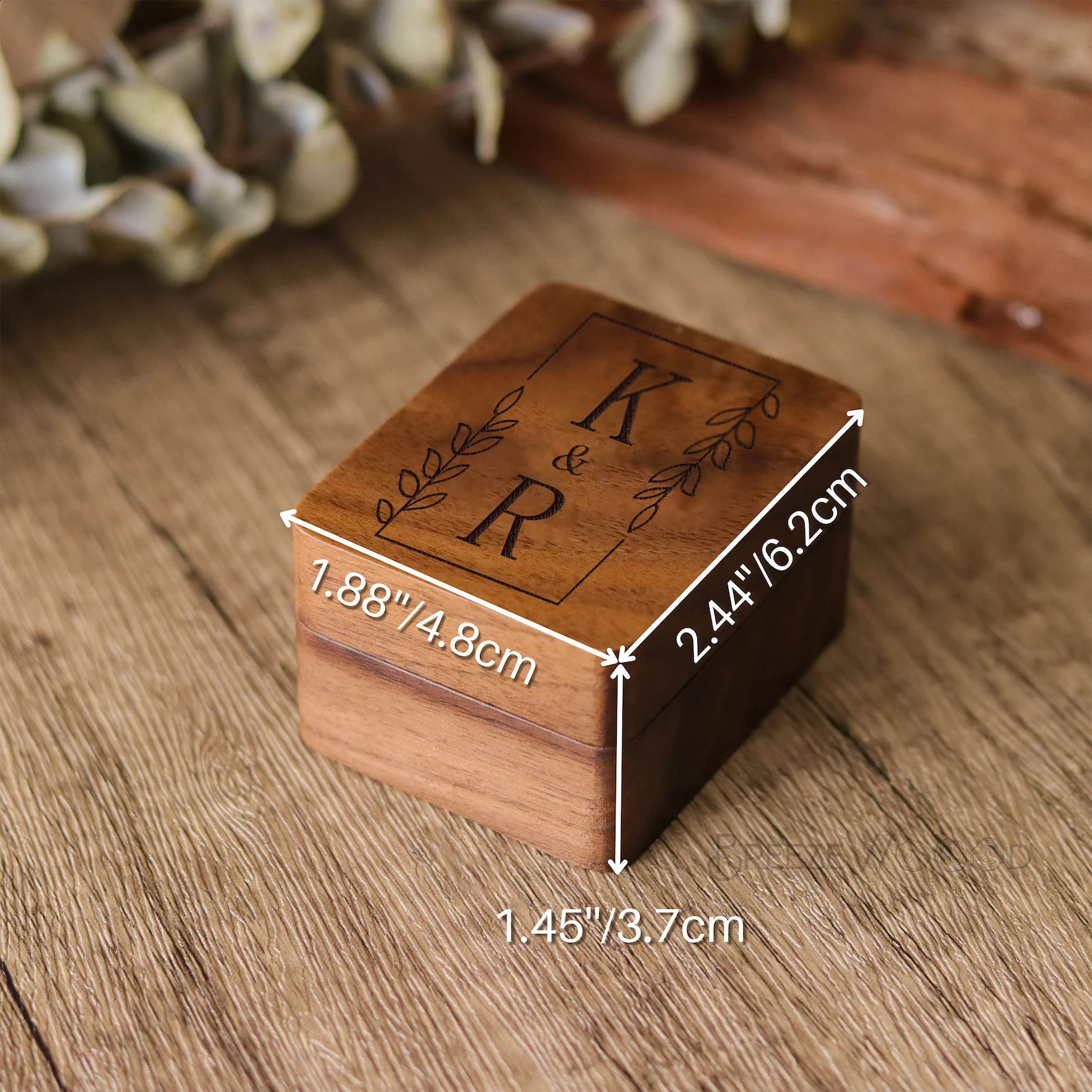 Custom Engraved Wooden Ring Box - Personalized Walnut Jewelry Holder for Engagement Wedding Anniversary Proposal and Gift St 250106