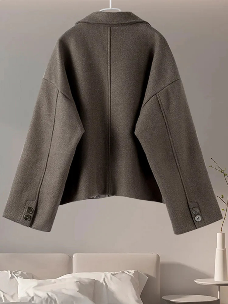 Fashion Lapel Wool Blends Jackets Woman Solid Long Sleeve Single Breasted Quilted Female Coat Autumn Street Outerwears 250109