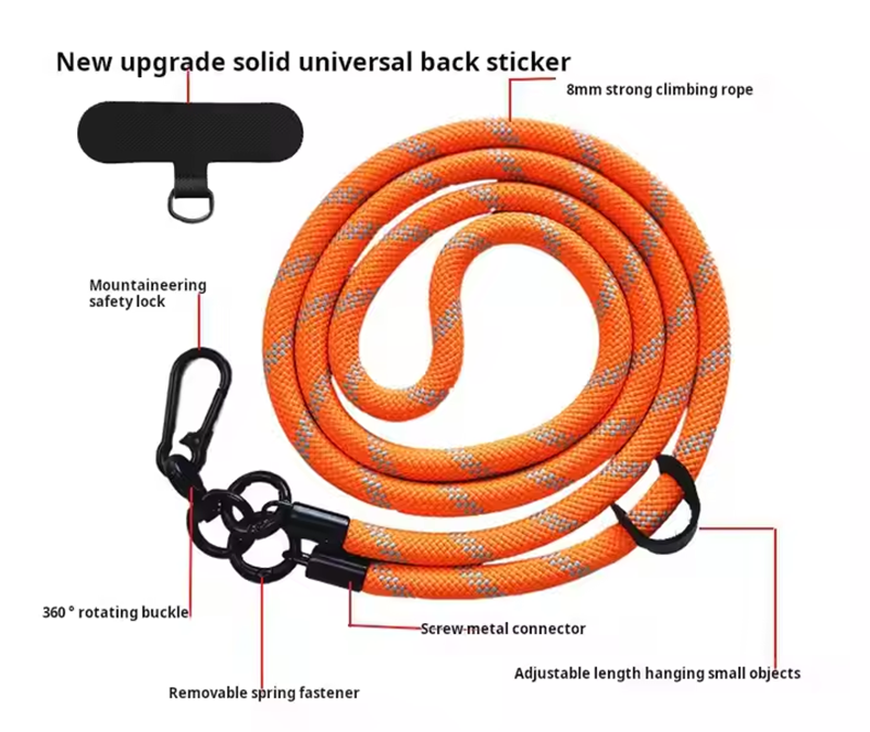 Factory Custom LOGO 10mm Round Shape Lanyard for Cell Phone Universal Long Mobile Phone Strap Lanyard Phone Lanyard Patch Dual Buckle