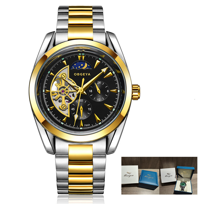 Trendy Men's Mechanical Watch with Skeleton, Night Glow, and 30M Waterproof Stainless Steel Band