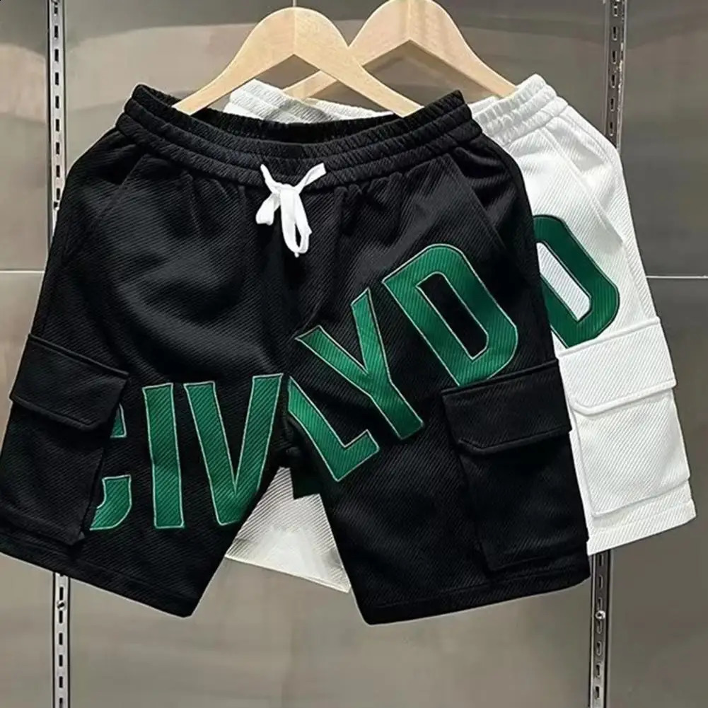 Men Cargo Shorts Adjustable Waistband Stylish Mens Summer Casual Elastic Drawstring Waist Wide Leg 250103