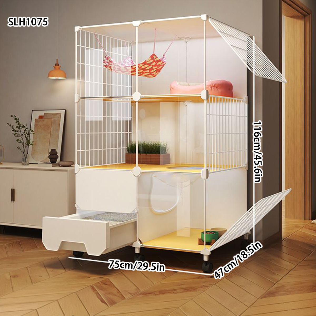 Large Size Cat Palace Indoor Housing Unit with Integrated Litter Tray - Comfortable Cat Shelter