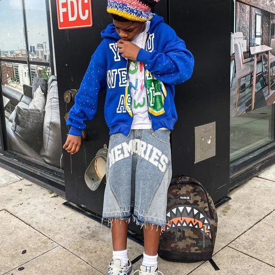 Streetwear Shorts Y2K Mens Womens Harajuku Hip Hop Letter Embroidery Retro Blue Baggy Jeans Denim Jeans Gym Shorts Casual Shorts 250109