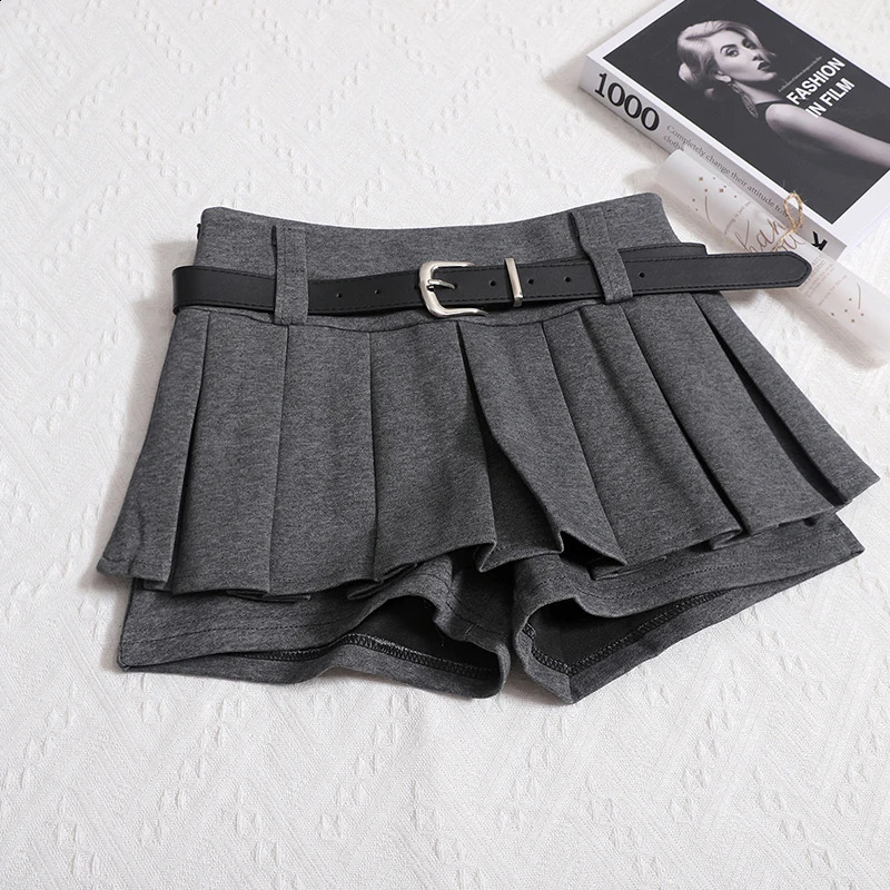 Kimotimo Womens Shorts Autumn Winter Belt High Waist Fluffy Pleated Aline Short Pants Korean Fashion Sexy Y2k All Match Clothes 250107