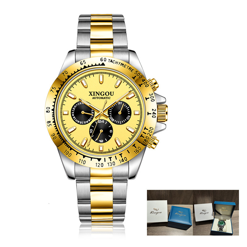 Men's Automatic Mechanical Watch with Gold-Toned Stainless Steel Band and 30M Waterproof