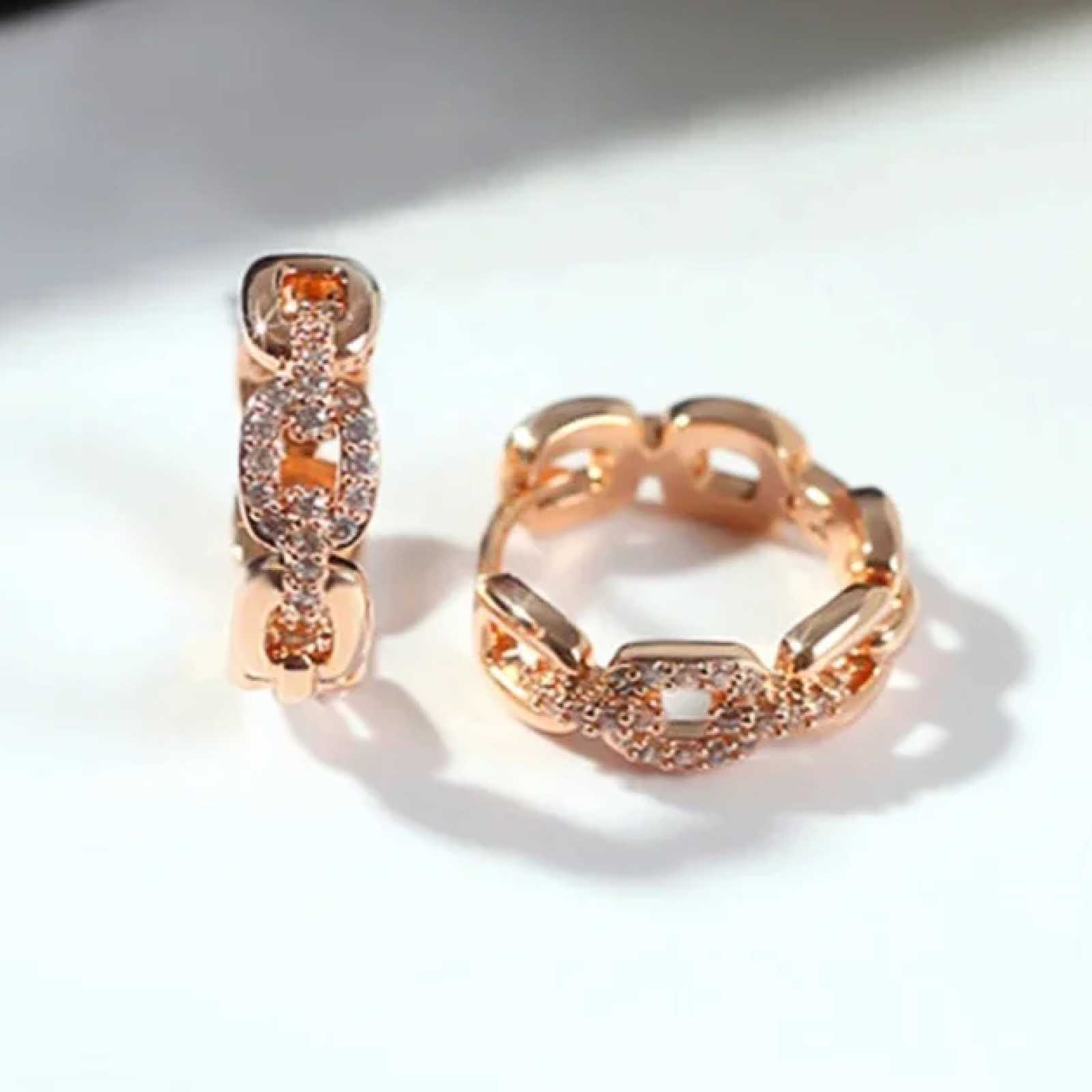 CAOSHI OEM Custom Exquisite Chain Design Full Imitated Moissanite Earrings For Women Wedding Rose Gold Plated CZ Hoop Earrings