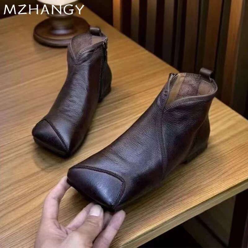 Square Toe Women Ankle Flats Designer Shoes Woman Trend Fashion Boots New Sneakers Retro Soft Mujer Snow Botas