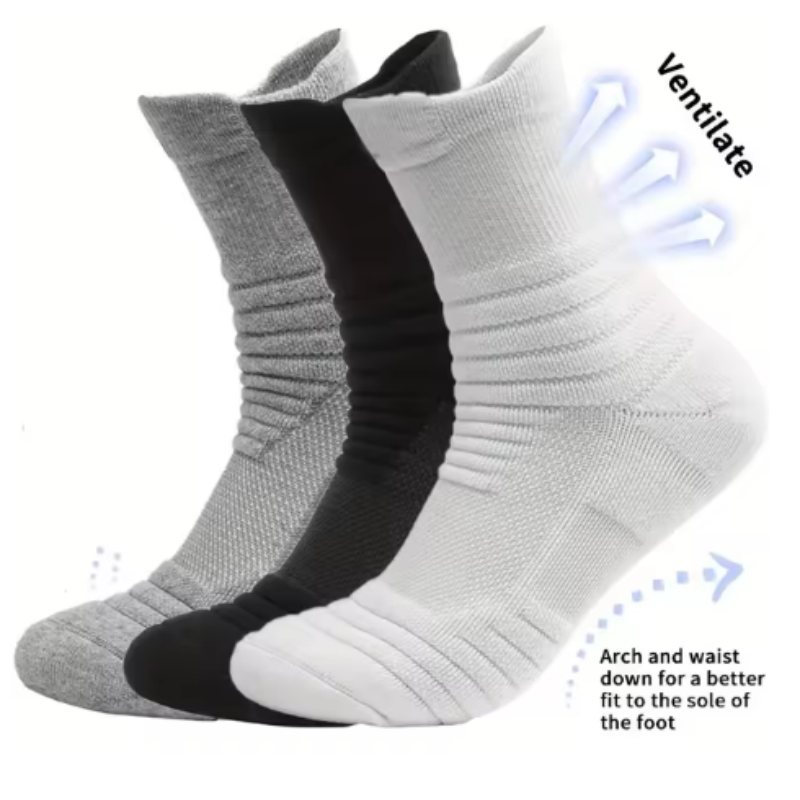 3pairs/Lot Men's Socks Compression Stockings Breathable Basketball Sports Cycling Socks Moisture Wicking High Elastic Tube Socks